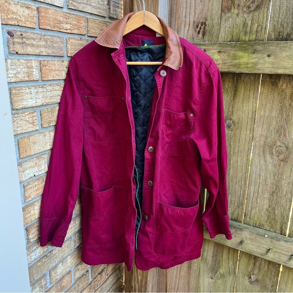 Vintage Liz Sport Women's Maroon Field Jacket with Tan Collar Insulated